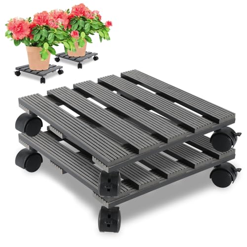 Monucep 2X WPC Pflanzenroller 30x30CM, Blumenroller Tragkraft 80 KG mit Rollen, Kübelroller für den Innen- und Außenbereich, Rollbrett für Pflanzen, Grau von Monucep