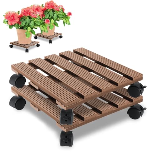 Monucep 2X WPC Pflanzenroller 30x30CM, Blumenroller Tragkraft 80 KG mit Rollen, Kübelroller für den Innen- und Außenbereich, Rollbrett für Pflanzen, braun von Monucep