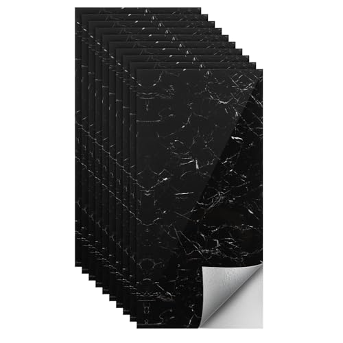 Monucep Wandpaneel Marmoroptik 60x30cm, 20 stück küchenrückwand,PET Küchenrückwand selbstklebend,Wandverkleidung Marmoroptik für Küche & Bad,Küchenrückwand Platte Wandpaneel,Schwarz von Monucep