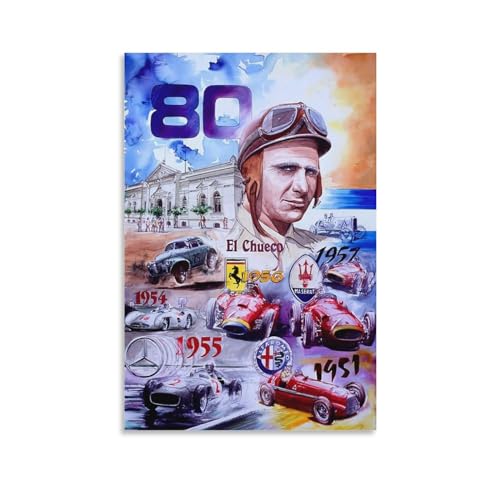 Juan Manuel Fangio Argentinischer Rennwagenfahrer Kunst Vintage Leinwand Poster Druck Gemälde für Zuhause Schlafzimmer Wohnzimmer Büro dekorativ 50 x 75 cm von Monyanjm