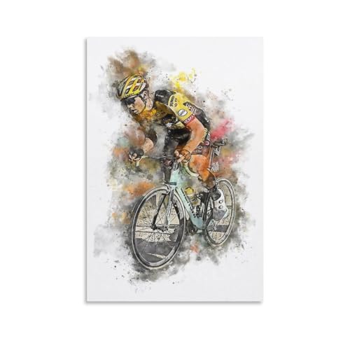 Monyanjm Wout Van Aert Belgischer professioneller Straßen- und Cyclocross Racer – weißes Leinwand-Poster für Zuhause, Schlafzimmer, Wohnzimmer, Büro, dekorativ, 40 x 60 cm von Monyanjm