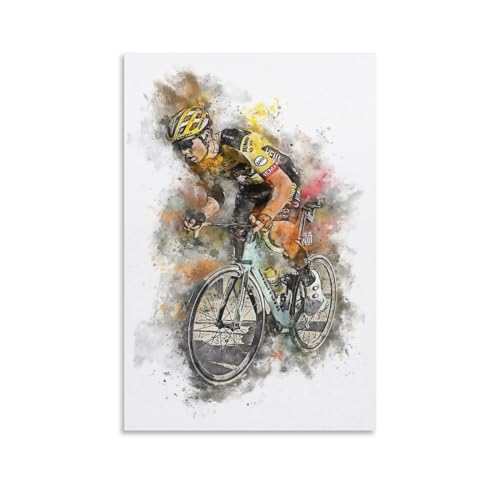 Monyanjm Wout Van Aert Belgischer professioneller Straßen- und Cyclocross Racer – weißes Leinwand-Poster für Zuhause, Schlafzimmer, Wohnzimmer, Büro, dekorativ, 60 x 90 cm von Monyanjm