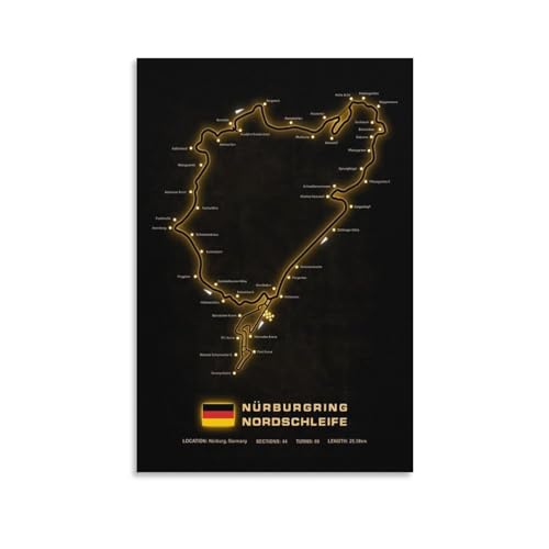 Nuerburgring Komplette Schaltung Goldene Karte Leinwand Poster Druck Malerei Für Zuhause Schlafzimmer Wohnzimmer Büro Dekorativ 50 x 75 cm von Monyanjm