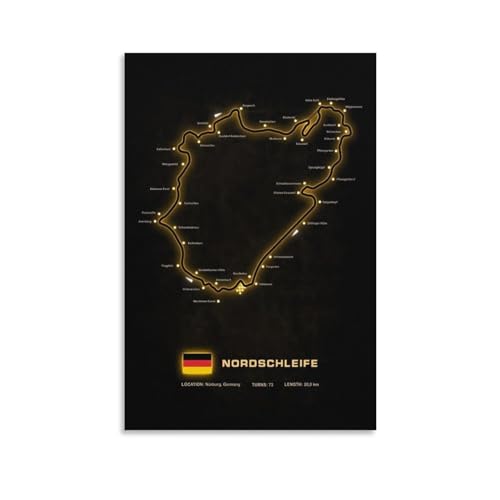 Nürburgring Nordschleife Goldene Karte Leinwand Poster Druck Malerei für Zuhause Schlafzimmer Wohnzimmer Büro Dekorativ 60 x 90 cm von Monyanjm