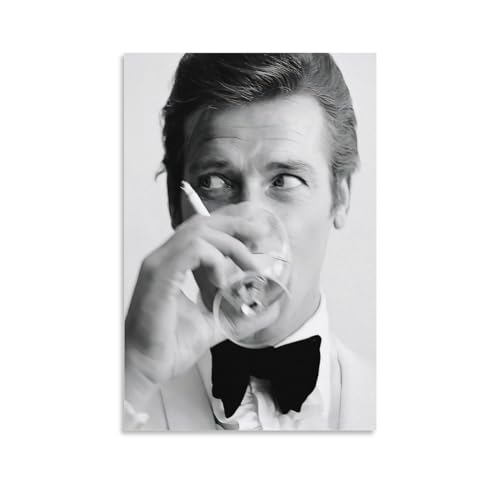 Roger Moore mit Martini Vintage Leinwand Poster Druck Malerei für Zuhause Schlafzimmer Wohnzimmer Büro Dekorativ 30 x 45 cm von Monyanjm