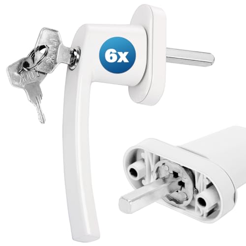 MONZANA® 6X Fenstergriffe Abschließbar mit Schloss Kindersicherung Silber 35mm Stiftlänge 2 Schlüssel Fensterbeschlag Balkon Türgriff Einbruchschutz von Monzana
