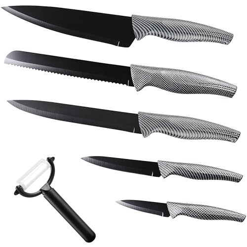 MONZANA® 7-tlg Messerset inkl. Schäler Aufbewahrungsbox Rostfreier Edelstahl Extra Scharf Antihaftbeschichtung Langlebig Küche Brotmesser Fleischmesser von Monzana