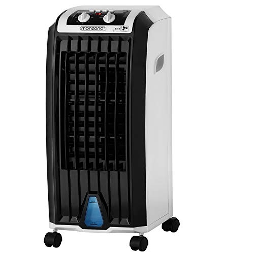 MONZANA® Aircooler 4in1 5L Tank Timer 3 Stufen Mobiler Luftkühler Ionisator Luftbefeuchter Ventilator Klimagerät Turmventilator Säulenventilator weiß von Monzana