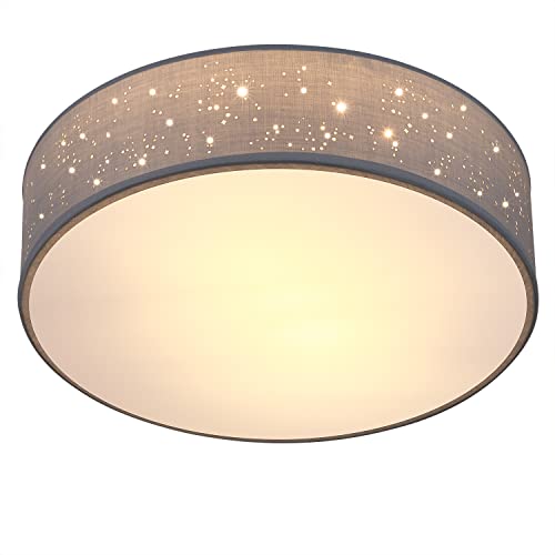 MONZANA® Deckenlampe Sternenhimmel Wohnzimmer Schlafzimmer E27 Grau Rund 30cm Stoffschirm 1-Flammig 40W Küche Lampe Deckenleuchte Stoffdeckenlampe von Monzana