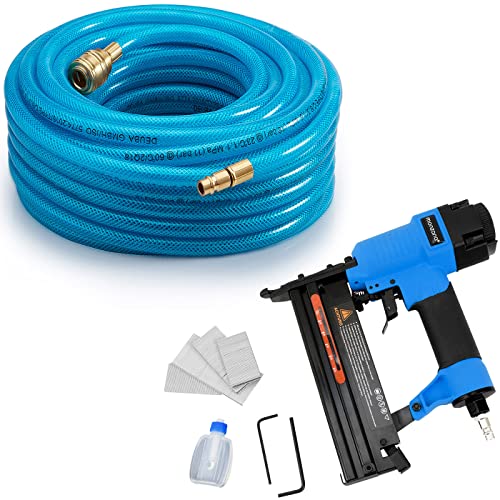MONZANA® Druckluftschlauch 20m PVC Schnellkupplung 15 bar 1/4' Anschluss inkl 2in1 Drucklufttacker 100 Klammern 100 Nägel von Monzana