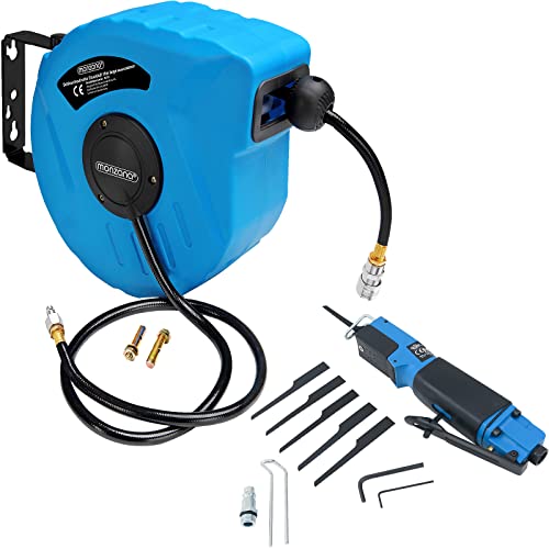 MONZANA® Druckluftschlauch Aufroller automatisch 10m 1/4' Schlauchtrommel inkl. Karosseriesäge 6 Sägeblätter 10.000 U/min von Monzana