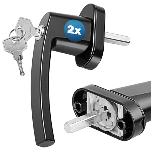 MONZANA® 2X Fenstergriffe Abschließbar mit Schloss Kindersicherung Silber 35mm Stiftlänge 2 Schlüssel Fensterbeschlag Balkon Türgriff Einbruchschutz von Monzana