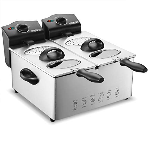 MONZANA® Fritteuse 2 x 3 Liter Edelstahl Doppelfritteuse mit Öl 2000 Watt herausnehmbarer Ölbehälter regelbare Temperatur von Monzana