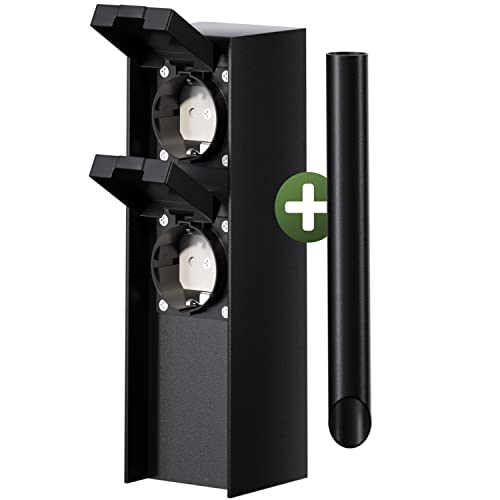 MONZANA® Gartensteckdose 2fach IP44 Metallspieß Garten Außensteckdose Steckdosensäule Mehrfachsteckdose Steckdosenverteiler Outdoor Edelstahl Schwarz von Monzana