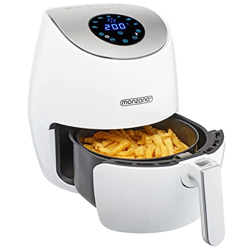MONZANA® Heißluftfritteuse Digitales LED Touch Display 3,6L Ohne Öl Fett 6 Programme Antihaftbeschichteter Frittierkorb Fritteuse Heißluftofen Weiß von Monzana