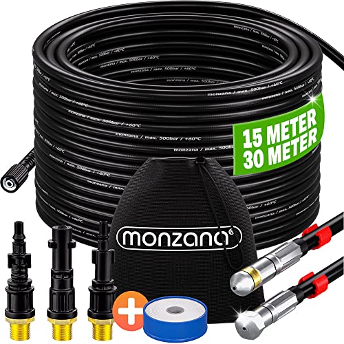 MONZANA® Rohrreinigungsschlauch Premium Set 15m 200bar inkl. 3 Adapter 2 Düsen mit Kärcher kompatibel Hochdruckreiniger Universal Rohrreinigungsset von Monzana