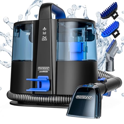 MONZANA® Waschsauger Polsterreiniger Gerät mit 2-in-1 Bürstenaufsatz für Teppiche & Polster 1,2 m Schlauch & 5,5 m Reichweite Nasssauger Teppichreiniger Dampfsauger von Monzana