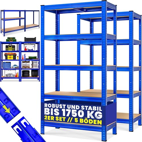Monzana® 2X Schwerlastregal 180x90x40cm blau 1750kg 10 MDF-Platten Montagematerial Kellerregal Lagerregal Steckregal Metallregal Werkstattregal von Monzana