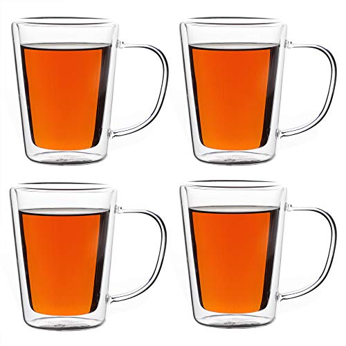 Monzana® 4x Thermogläser Henkel Doppelwandig Borosilikatglas 250ml Wärmeisoliert Hitzebeständig Teegläser Teetassen Kaffeegläser Glas Thermobecher von Monzana