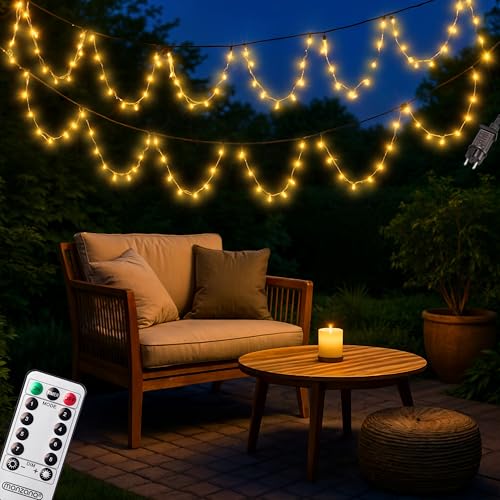 MONZANA® 600 LED Lichterkette 60m mit Fernbedienung Timer Innen Außen 8 Modi Dimmbar IP44 Wetterfest Stecker Weihnachten Weihnachtsbeleuchtung Warmweiß von Monzana