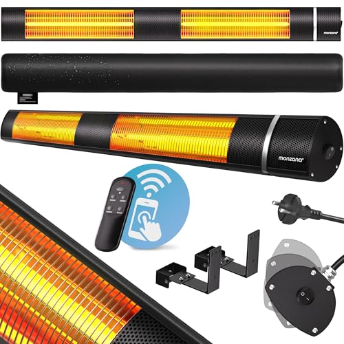 Monzana® Infrarot Heizstrahler Goldröhre 3000W App Steuerung 3 Stufen Fernbedienung Outdoor Wärmestrahler Terrassenheizer Terrassenstrahler Schwarz von Monzana