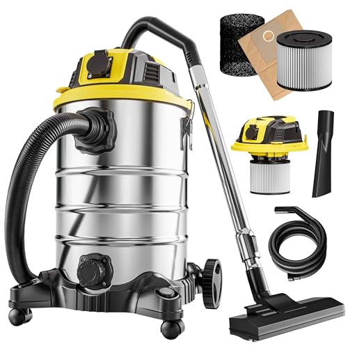 Monzana® Nass Trockensauger 30L 1200W + 1000W Steckdose GS-Zertifiziert 9m Bewegungsradius Blasfunktion Staubsauger Industrie Edelstahl Waschsauger Nasssauger von Monzana