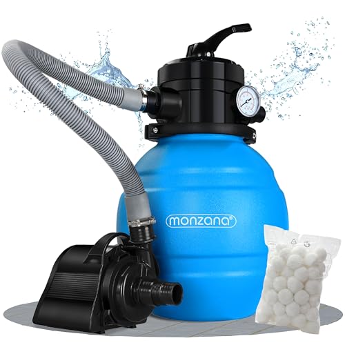 Monzana® Sandfilteranlage MZPP100 5000 l/h inkl Filterbällen 7 Wege Ventil 2in1 Adapter Ø32-38mm 100Watt Filteranlage Poolfilter Pumpe Filterkessel von Monzana