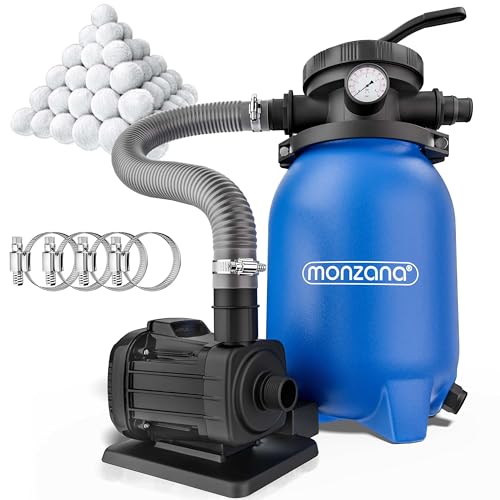 Monzana® Sandfilteranlage MZPP100 5000 l/h bis 20.000L Pool inkl Filterbällen 7 Wege Ventil 2in1 Adapter Ø32-38mm 180W Filteranlage Pumpe Filterkessel von Monzana