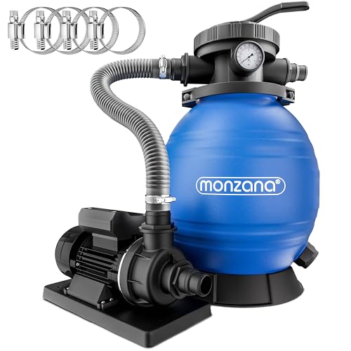 Monzana® Sandfilteranlage SF12K 10.200L/h bis 35.000L Pool Selbstansaugend 400 Watt 2in1 Adapter Ø32-38mm 7Wege Ventil Sandfilterpumpe Poolfilter von Monzana