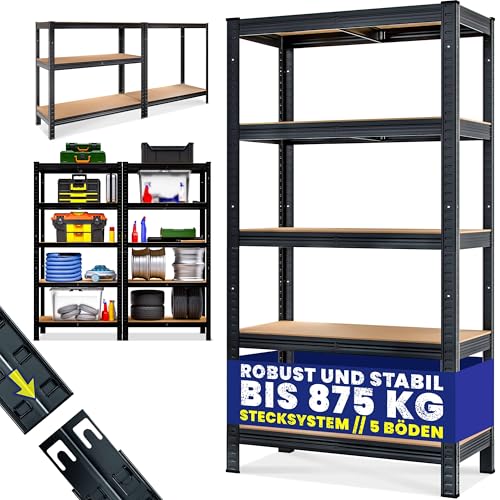 Monzana® Schwerlastregal 180x90x40cm Befestigungsmaterial 875kg 5 MDF-Platten Kellerregal Lagerregal Steckregal Metallregal Werkstattregal Schwarz von Monzana