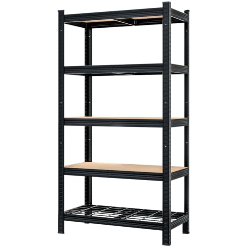 Monzana® Premium Schwerlastregal 180x90x40cm 5 Böden 4 x MDF + 1 Gitter Kellerregal Lagerregal Steckregal Metallregal Werkstattregal schwarz von Monzana