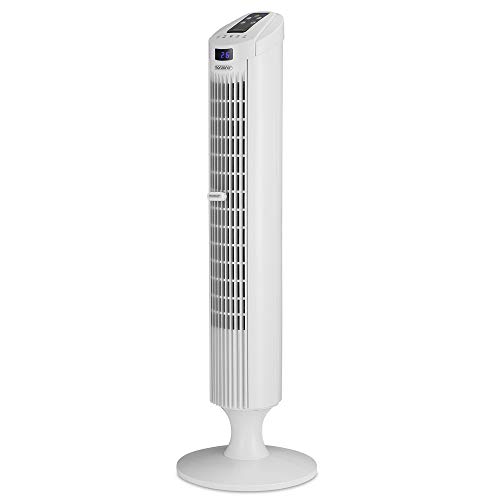 Monzana® Turmventilator 70° Oszillationswinkel Fernbedienung 3 Geschwindigkeitsstufen 84cm Timer 1-12h Aromabox Raumerfrischer Turbofunktion weiß von Monzana