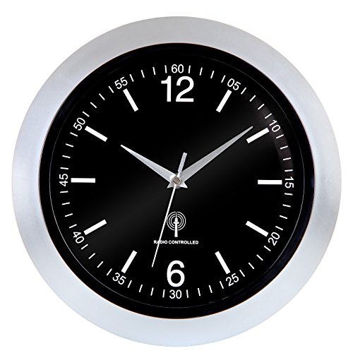 Monzana® Wanduhr Funk Groß 30cm Modern mit Batterien ohne Tickgeräusche Küchenuhr Analog automatische Zeitumstellung Haushalt Funkuhr Anthrazit Silber von Monzana