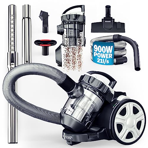 Monzana® Zyklon Staubsauger Beutellos 900 Watt 1,5L Staubbehälter Haushalt Bodenstaubsauger inkl. Zubehör Teppich Tierhaar Sauger HEPA Filter Silber von Monzana