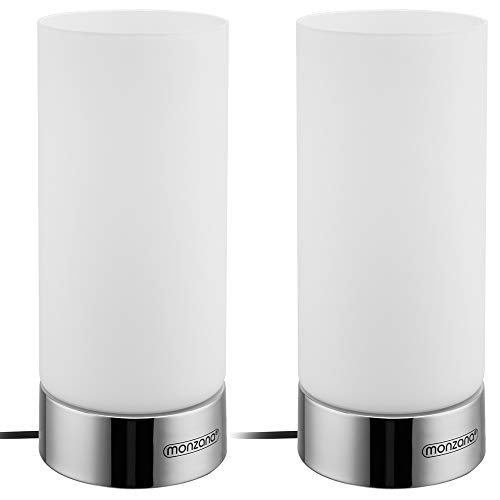 Monzana® Nachttischlampe 2er Set Touch Dimmbar mit LED Leuchtmittel Glasschirm Tischlampe Tischleuchte Wohnzimmer Schlafzimmer Nachtlicht Leselampe von Monzana