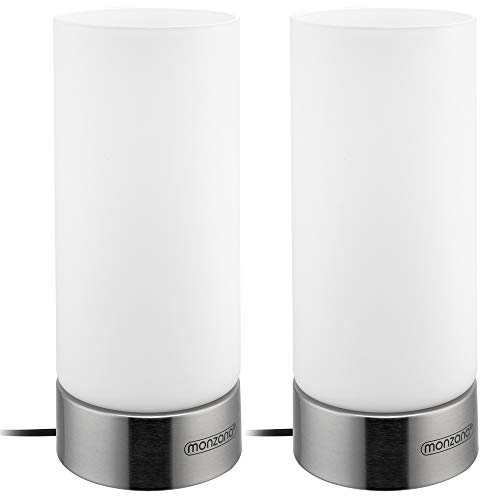 MONZANA® Nachttischlampe 2er Set Touch Dimmbar mit LED Leuchtmittel Glasschirm Tischlampe Tischleuchte Wohnzimmer Schlafzimmer Nachtlicht Leselampe von Monzana