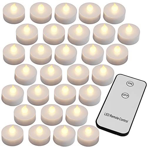 Monzana 30 LED Teelichter mit Fernbedienung Flackernde Batteriebetriebene Kerzen inkl Batterie Warmweiß 3,7cm Elektrisch von Monzana