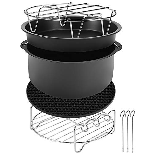 MONZANA® Heißluftfritteuse Zubehör 8tlg. Fritteuse Set inkl. Brotbackkorb 3,6L Pizzapfanne Silikonpfanne Grillrost Spieße von Monzana