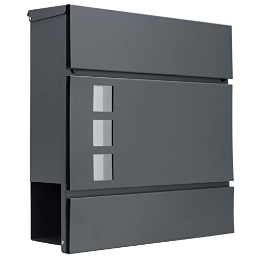 MONZANA® Briefkasten Design Stahl mit Zeitungsfach Sichtfenster 2 Schlüssel Zeitungsrolle Wandbriefkasten Anthrazit von Monzana