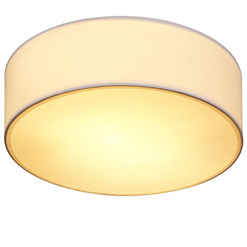 MONZANA® Deckenlampe Stoff Wohnzimmer Schlafzimmer E27 Weiß 30cm Rund 1-Flammig 40W Lampe Flur Küche Deckenstrahler Deckenleuchte Stoffdeckenlampe von Monzana