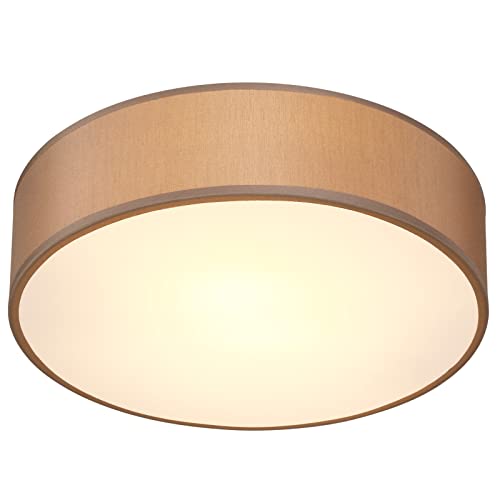 Monzana Deckenlampe Rund 38cm Stoff 2-Flammig E27 Modern Wohnzimmer Schlafzimmer Deckenleuchte Stoffdeckenlampe Taupe von Monzana