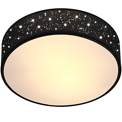 Monzana® Deckenlampe Sternenhimmel Rund Ø 30cm Stoffschirm 1-Flammig 40 Watt Wohnzimmer Schlafzimmer Deckenleuchte Stoffdeckenlampe Lampe Schwarz 2xE27 von Monzana