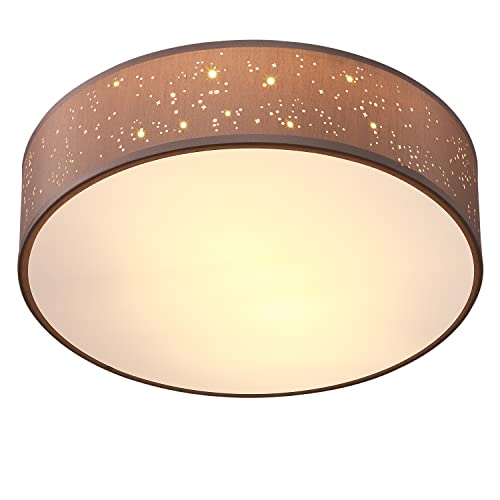 Monzana® Deckenlampe Sternenhimmel Rund Ø 30cm Stoffschirm 1-Flammig 40 Watt Wohnzimmer Schlafzimmer Deckenleuchte Stoffdeckenlampe Lampe Taupe 2xE27 von Monzana