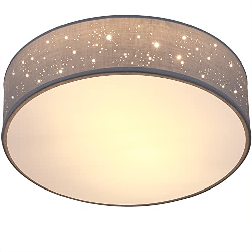 MONZANA® Deckenlampe Sternenhimmel Wohnzimmer Schlafzimmer E27 Grau Rund 38cm Stoffschirm 2-Flammig 40W Küche Lampe Deckenleuchte Stoffdeckenlampe von Monzana