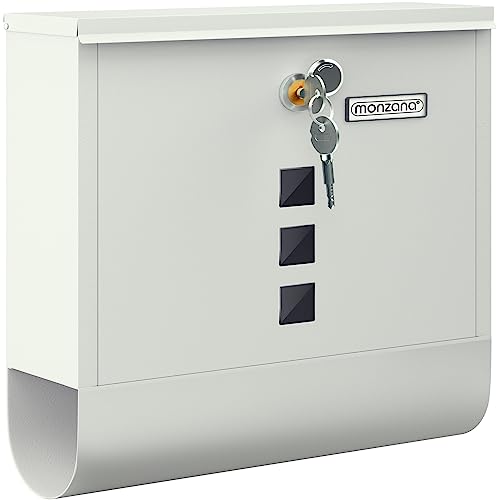 MONZANA® Design Briefkasten Stahl mit Zeitungsfach Sichtfenster Namensschild 2 Schlüssel Postkasten weiß von Monzana
