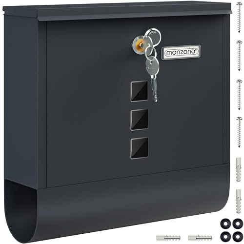 MONZANA® Briefkasten Kreuzschloss mit Kupfer-Schließzylinder drehbare Abdeckung 31x10x34 cm Sichtfenster Namensschild Zeitungsfach einfache Montage legierter Stahl 2 Schlüssel Postkasten Anthrazit von Monzana