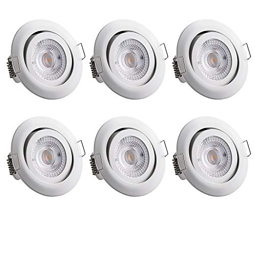 Monzana Einbaustrahler 6er Set LED Flach Dimmbar 68mm Schwenkbar Warmweiß 3000K Weiß Rund 230V Spots Deckenspots Einbauleuchten Deckenstrahler Lampe von Monzana