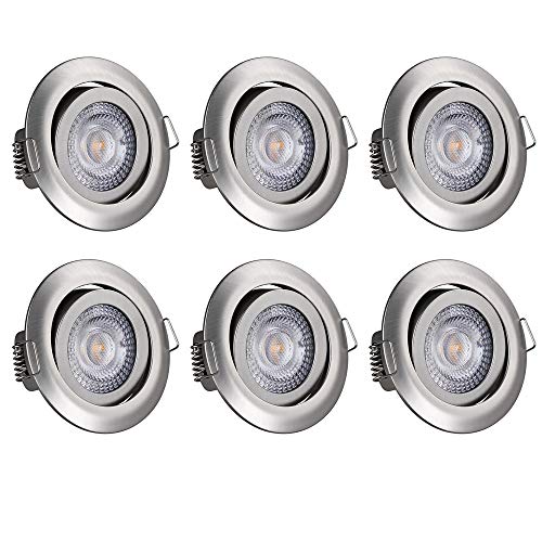 Monzana Einbaustrahler 6er Set LED Flach Dimmbar 68mm Schwenkbar Warmweiß 3000K Silber Rund 230V Spots Deckenspots Einbauleuchten Deckenstrahler Lampe von Monzana