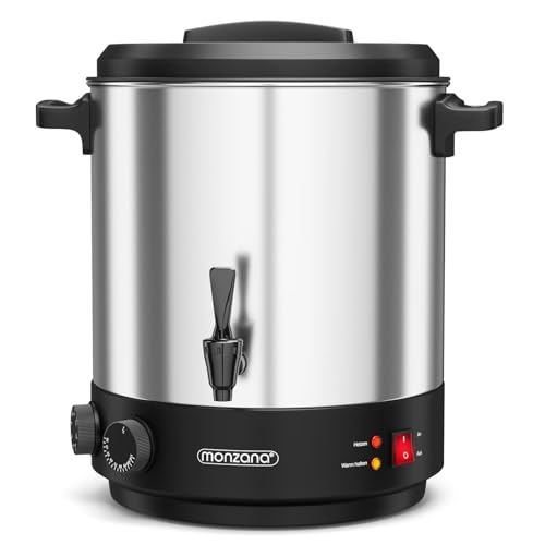 MONZANA® Einkochautomat 28L mit Hahn Thermometer 30-110°C Timer 1800W BPA-frei Edelstahl Glühweinkocher Einkochtopf Punschkocher Heißgetränkespender von Monzana