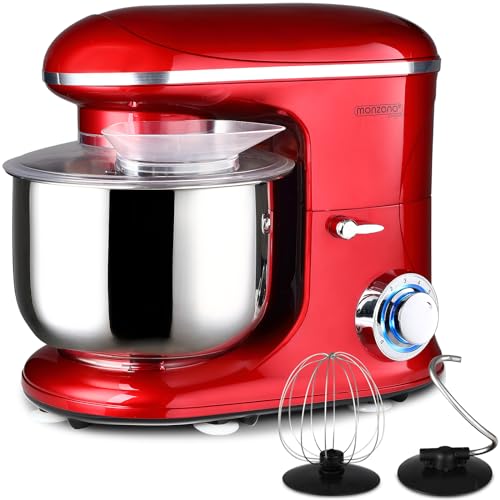 MONZANA® Küchenmaschine 6L Zubehör 1200 W Leistungsstark Metall 7 Geschwindigkeiten Spritzschutz Rührschüssel Küche Rührmaschine Knetmaschine Retro Rot von Monzana